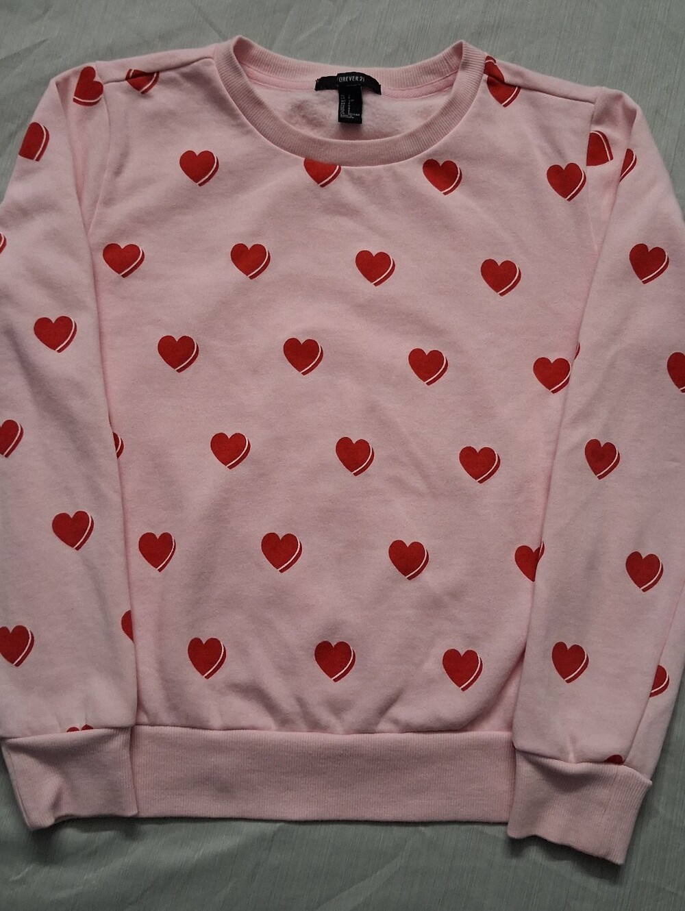 Forever 21 Womens Pink Sweatshirt with Red and White Heart Shaped Print